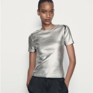 Zara Metallic Slim Shirt New With Tags